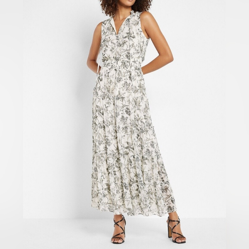 New Express Tiered Trapeze Maxi Dress Size XL Black White Flowy Feminine